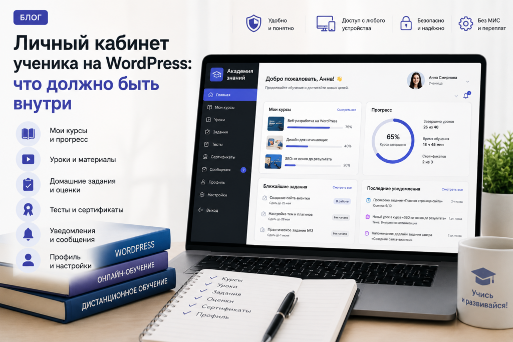 Личный кабинет ученика на WordPress: что должно быть внутри